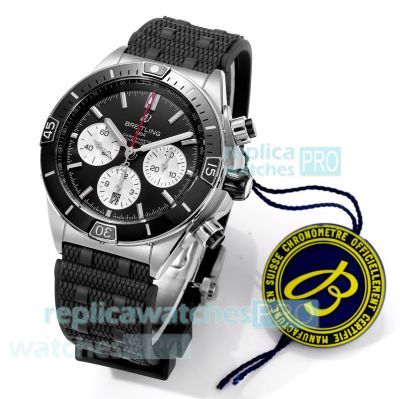 BLS Factory Swiss Replica Breitling Chronomat 44mm Black Dial Rubber Strap Watch 
